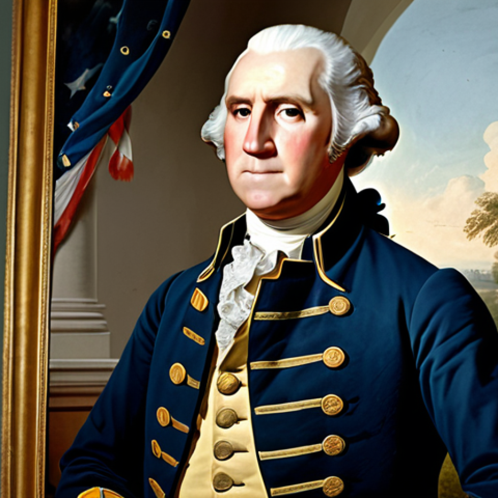 George Washington - Founding Father**

"A portrait of George Washington, fully clothed in a modest colonial military uniform, standing in front of Mount Vernon, safe for work, appropriate content, professional, perfect anatomy, natural pose, high quality, painting style, historical setting."

**