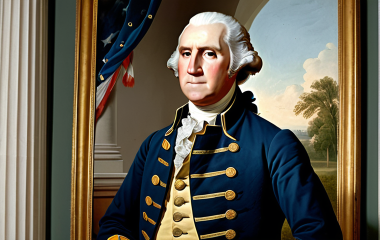 George Washington - Founding Father**
"A portrait of George Washington, fully clothed in a modest colonial military uniform, standing in front of Mount Vernon, safe for work, appropriate content, professional, perfect anatomy, natural pose, high quality, painting style, historical setting."
**