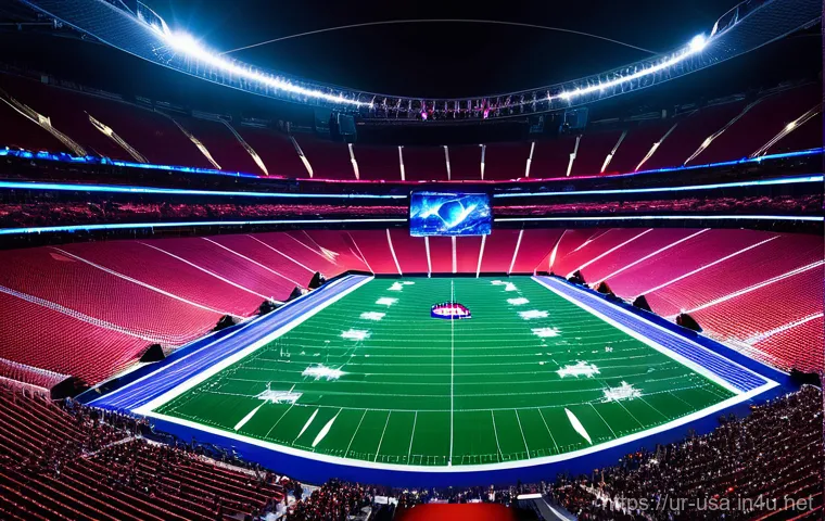 미국 NFL 슈퍼볼 명승부 - **"The Unforgettable Comeback"**
    A dynamic, wide-angle shot of an American football stadium duri...