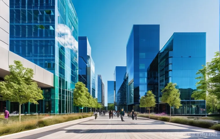 미국 주 State 별 특징 - **Prompt 1: Bustling Innovation Hub**
    "A wide shot of a modern, vibrant city square or technolog...