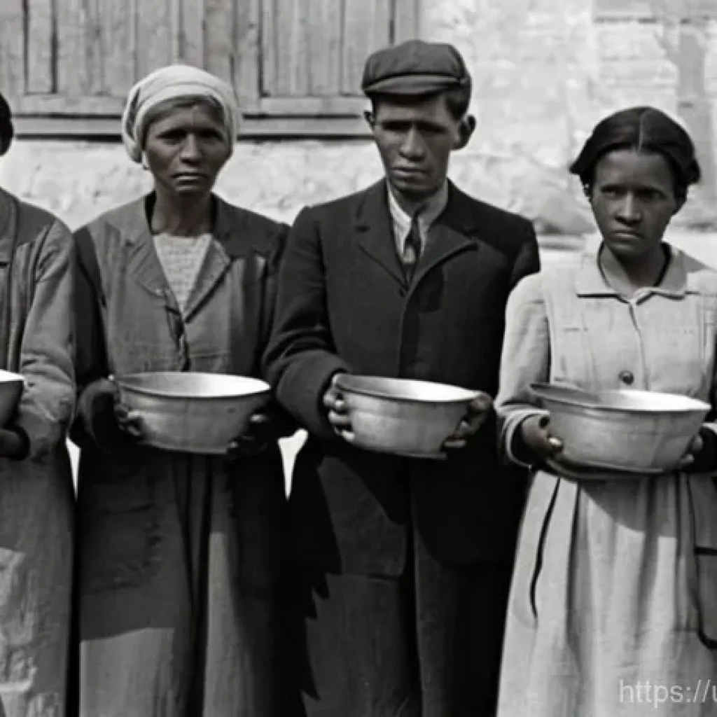 미국 대공황과 뉴딜정책 - **Prompt 1: Great Depression Era - The Waiting Line**
"A powerful, realistic photograph in muted...