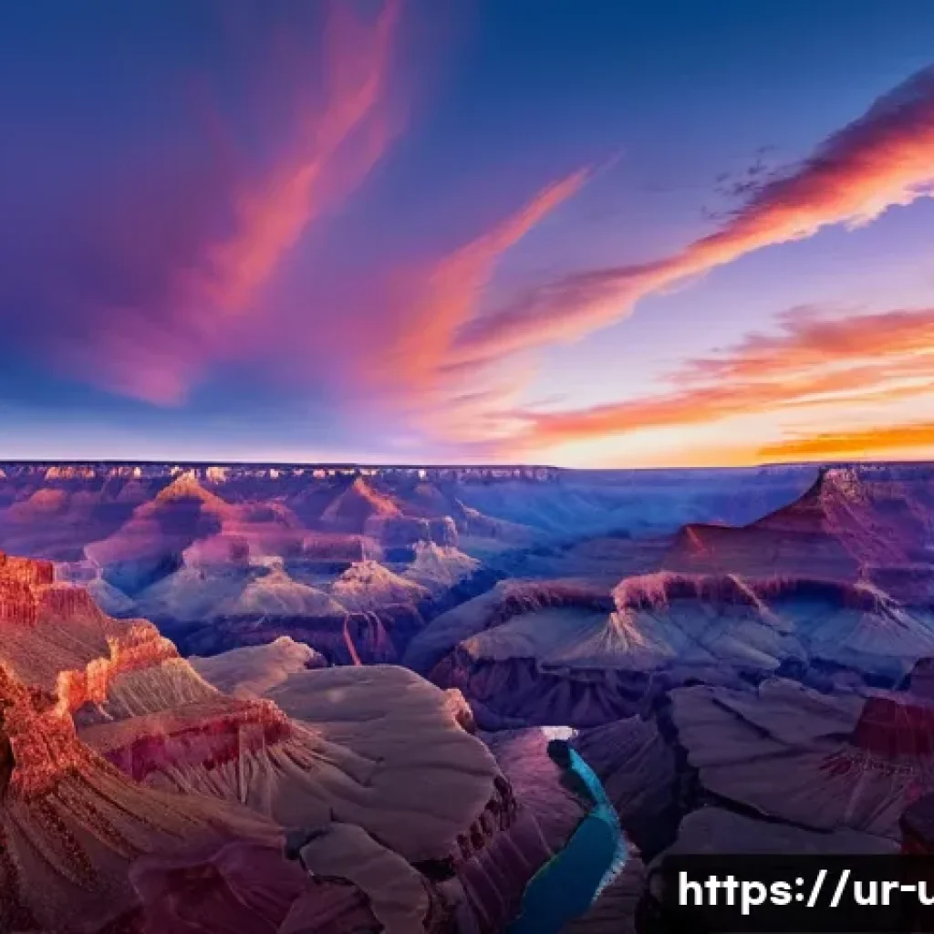 미국 그랜드캐년 여행 - **Prompt:** "A breathtaking wide-angle shot of the Grand Canyon at sunrise. The sky is painted with ...