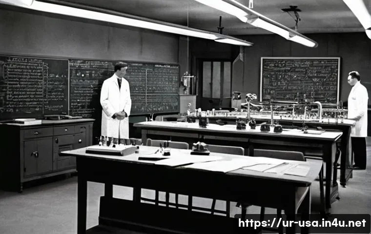 미국 핵무기 개발 역사 - **Prompt 1: The Manhattan Project's Secret Chamber**

    > A vintage, dimly lit scientific laborato...