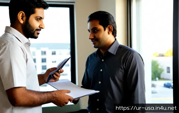 Home 17 미국 아파트 렌트 가이드 - Photorealistic apartment rental consultation in a bright American leasing office, a Pakistani Urdu-s...